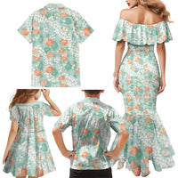 Anthurium Plumeria Lei Pastel Family Matching Mermaid Dress and Hawaiian Shirt Teal Hawaiian Splendid Palaka LT01 - Polynesian Pride