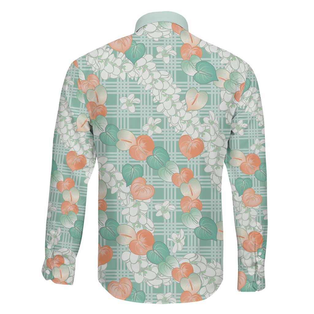 Anthurium Plumeria Lei Pastel Family Matching Off The Shoulder Long Sleeve Dress and Hawaiian Shirt Teal Hawaiian Splendid Palaka LT01 - Polynesian Pride