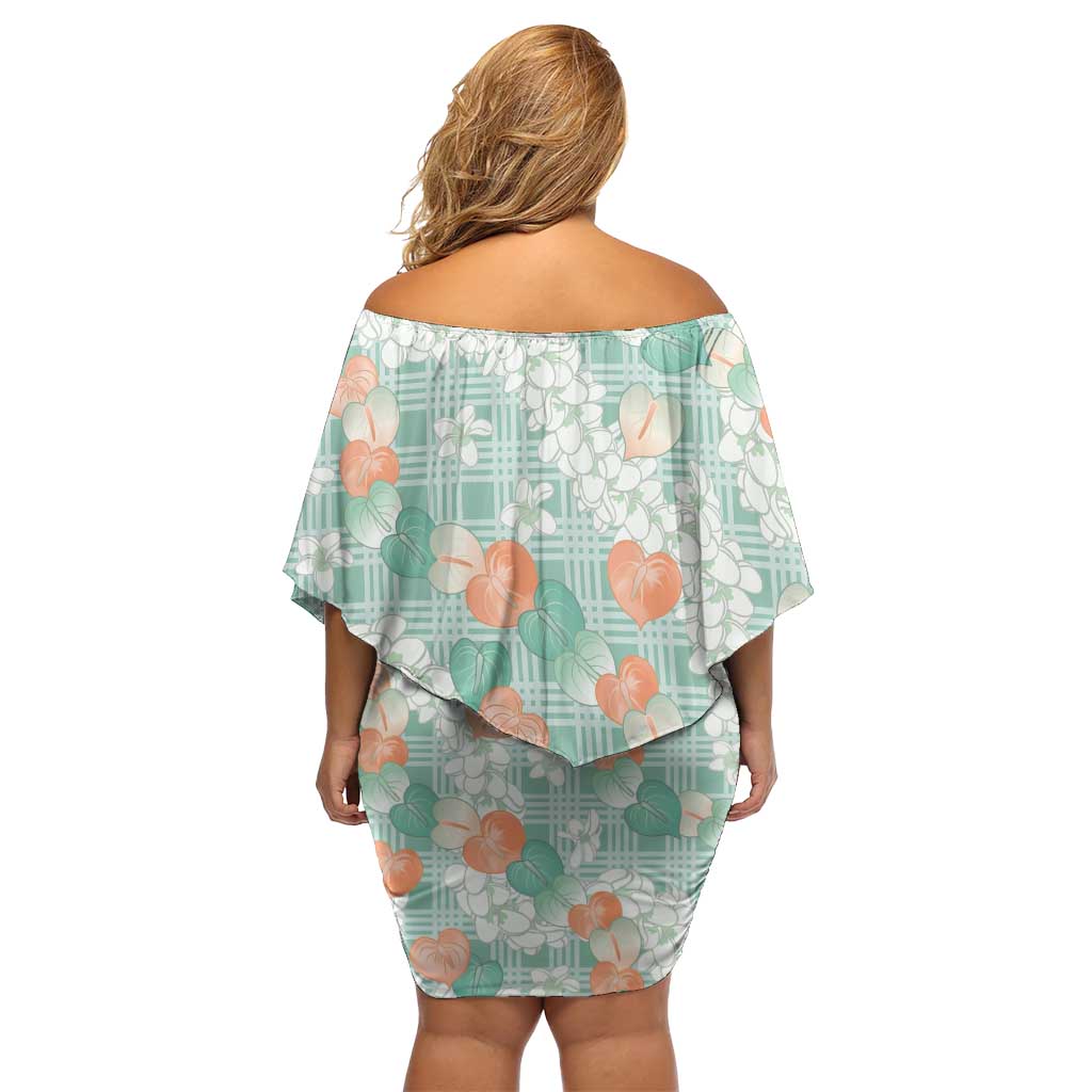 Anthurium Plumeria Lei Pastel Family Matching Off Shoulder Short Dress and Hawaiian Shirt Teal Hawaiian Splendid Palaka LT01 - Polynesian Pride