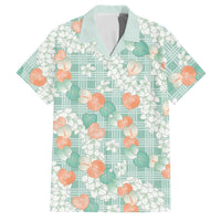 Anthurium Plumeria Lei Pastel Family Matching Puletasi and Hawaiian Shirt Teal Hawaiian Splendid Palaka LT01 Dad's Shirt - Short Sleeve Teal - Polynesian Pride