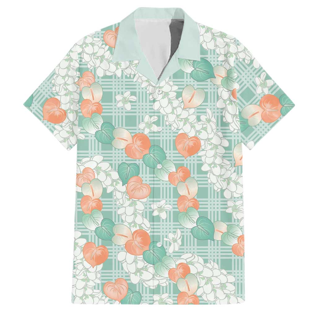 Anthurium Plumeria Lei Pastel Family Matching Short Sleeve Bodycon Dress and Hawaiian Shirt Teal Hawaiian Splendid Palaka LT01 Dad's Shirt - Short Sleeve Teal - Polynesian Pride