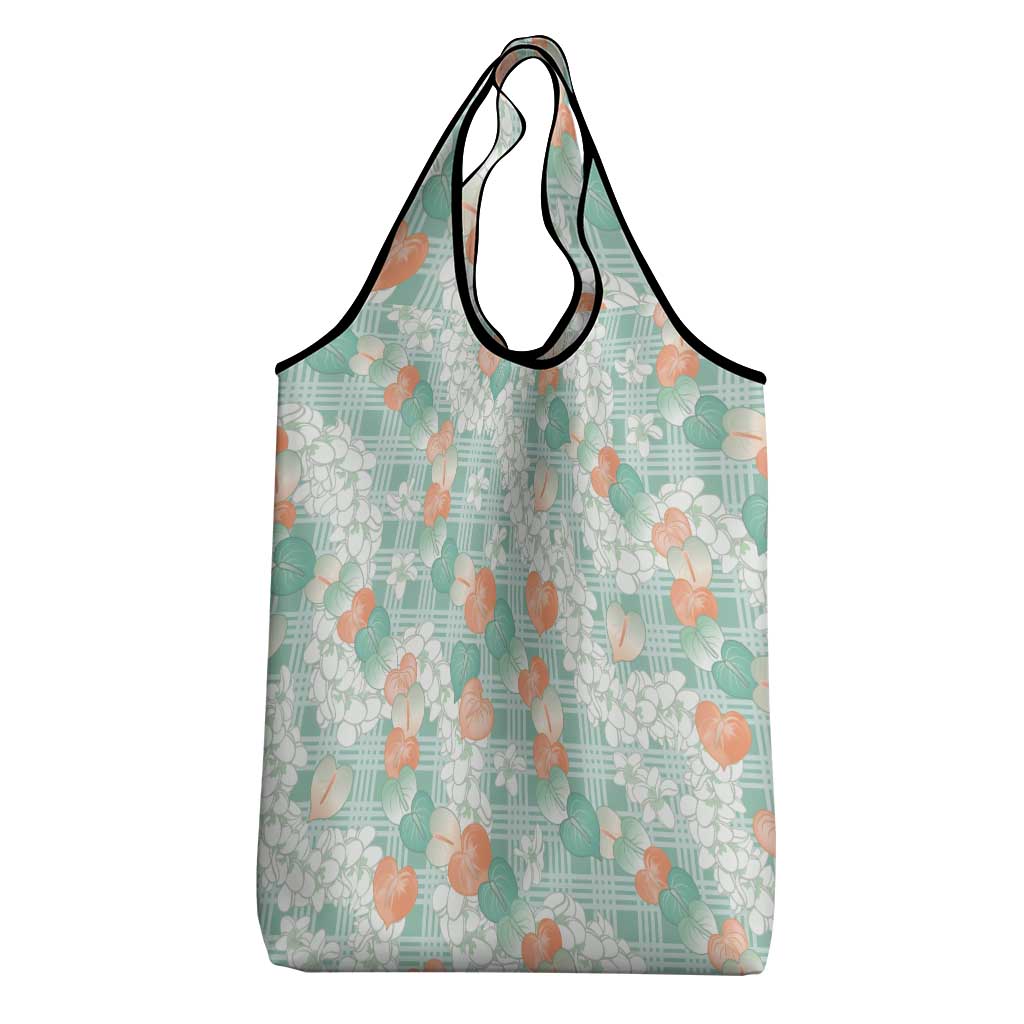 Anthurium Plumeria Lei Pastel Grocery Bag Teal Hawaiian Splendid Palaka