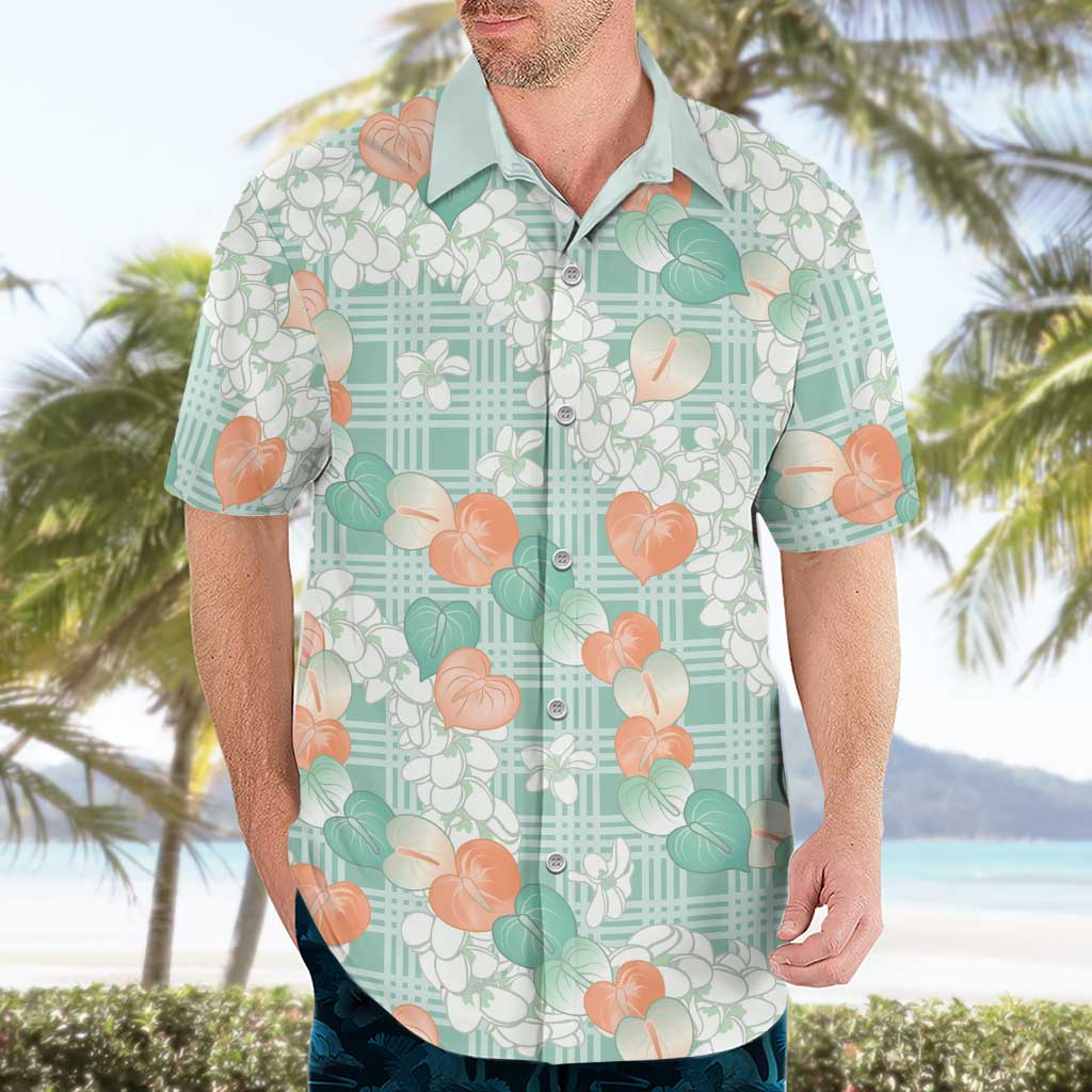 Anthurium Plumeria Lei Pastel Hawaiian Shirt Teal Hawaiian Splendid Palaka