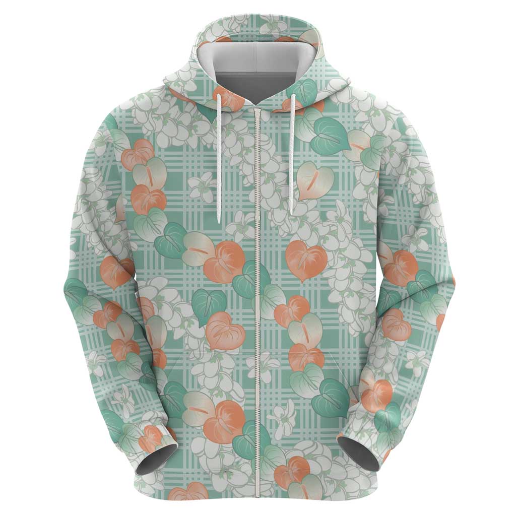 Anthurium Plumeria Lei Pastel Hoodie Teal Hawaiian Splendid Palaka
