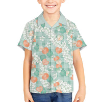 Anthurium Plumeria Lei Pastel Kid Hawaiian Shirt Teal Hawaiian Splendid Palaka LT01 Kid Teal - Polynesian Pride