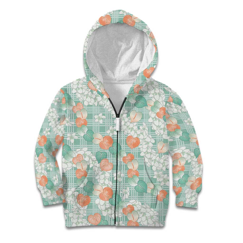 Anthurium Plumeria Lei Pastel Kid Hoodie Teal Hawaiian Splendid Palaka