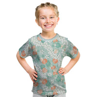 Anthurium Plumeria Lei Pastel Kid T Shirt Teal Hawaiian Splendid Palaka LT01 Teal - Polynesian Pride