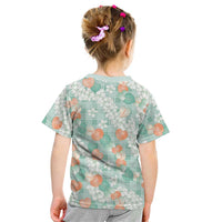 Anthurium Plumeria Lei Pastel Kid T Shirt Teal Hawaiian Splendid Palaka LT01 - Polynesian Pride