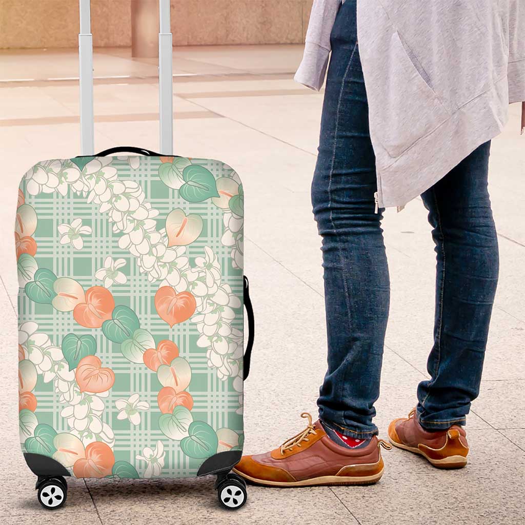 Anthurium Plumeria Lei Pastel Luggage Cover Teal Hawaiian Splendid Palaka