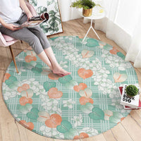 Anthurium Plumeria Lei Pastel Round Carpet Teal Hawaiian Splendid Palaka