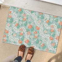 Anthurium Plumeria Lei Pastel Rubber Doormat Teal Hawaiian Splendid Palaka