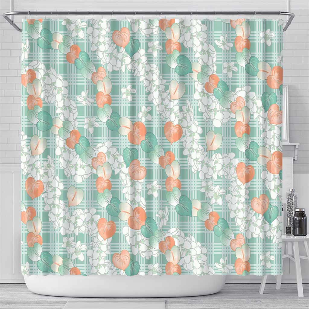 Anthurium Plumeria Lei Pastel Shower Curtain Teal Hawaiian Splendid Palaka