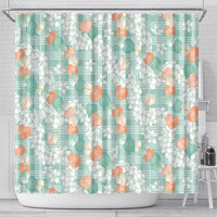 Anthurium Plumeria Lei Pastel Shower Curtain Teal Hawaiian Splendid Palaka