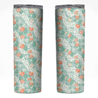 Anthurium Plumeria Lei Pastel Skinny Tumbler Teal Hawaiian Splendid Palaka LT01 Teal - Polynesian Pride