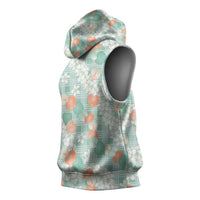 Anthurium Plumeria Lei Pastel Sleeveless Hoodie Teal Hawaiian Splendid Palaka