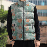 Anthurium Plumeria Lei Pastel Sleeveless Puffer Jacket Teal Hawaiian Splendid Palaka LT01 - Polynesian Pride