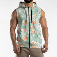 Anthurium Plumeria Lei Pastel Sleeveless Zip Hoodie Teal Hawaiian Splendid Palaka