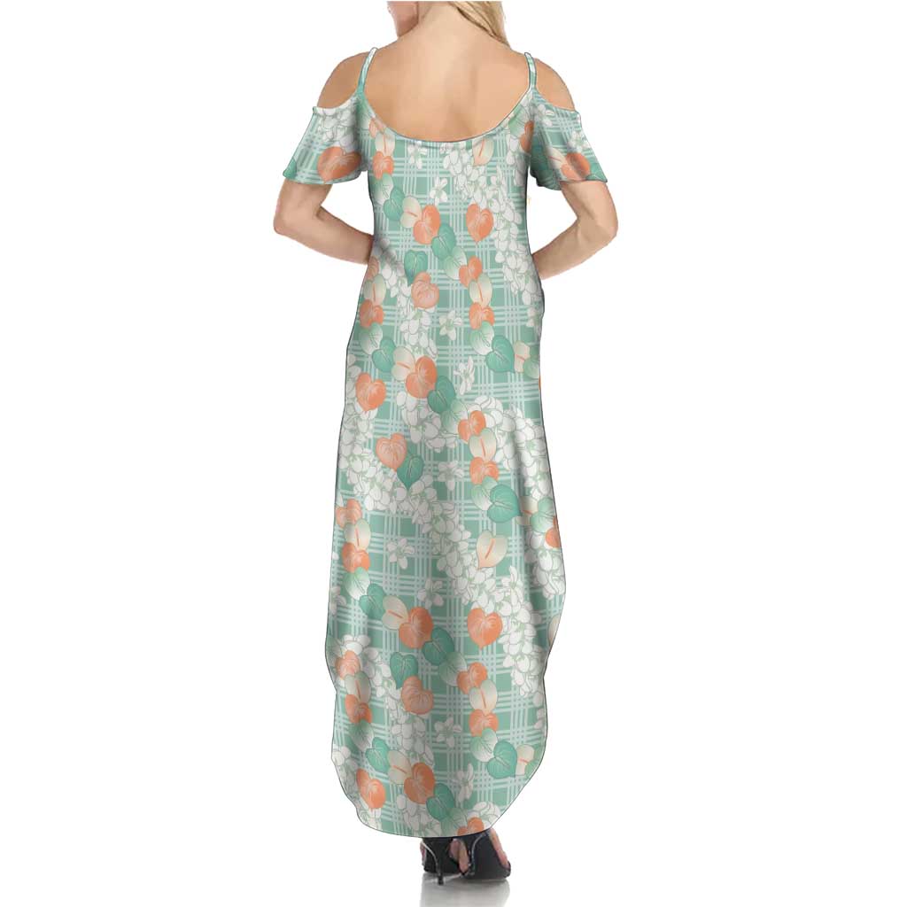 Anthurium Plumeria Lei Pastel Summer Maxi Dress Teal Hawaiian Splendid Palaka LT01 - Polynesian Pride