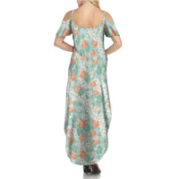 Anthurium Plumeria Lei Pastel Summer Maxi Dress Teal Hawaiian Splendid Palaka LT01 - Polynesian Pride