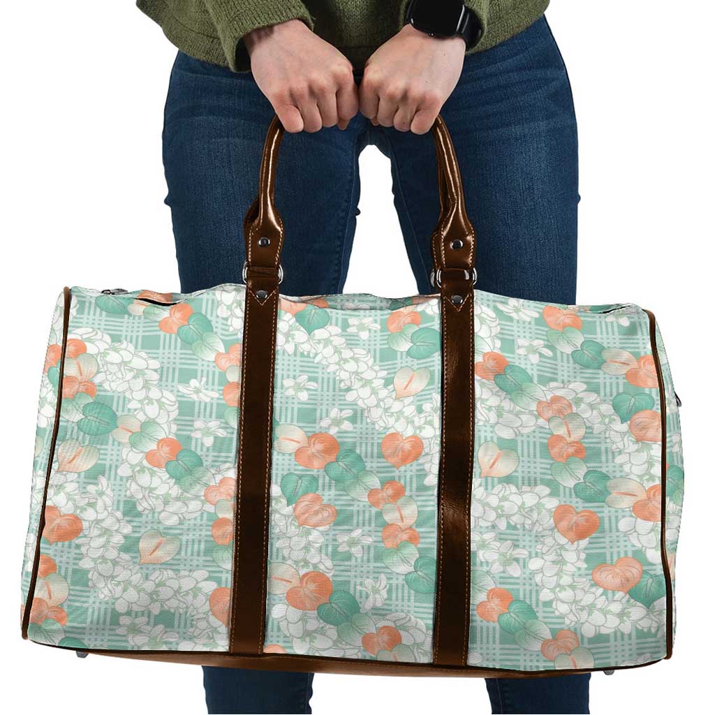 Anthurium Plumeria Lei Pastel Travel Bag Teal Hawaiian Splendid Palaka