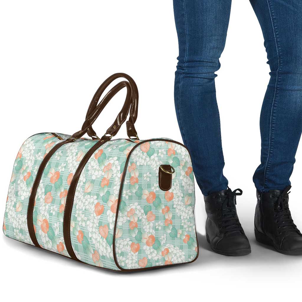 Anthurium Plumeria Lei Pastel Travel Bag Teal Hawaiian Splendid Palaka