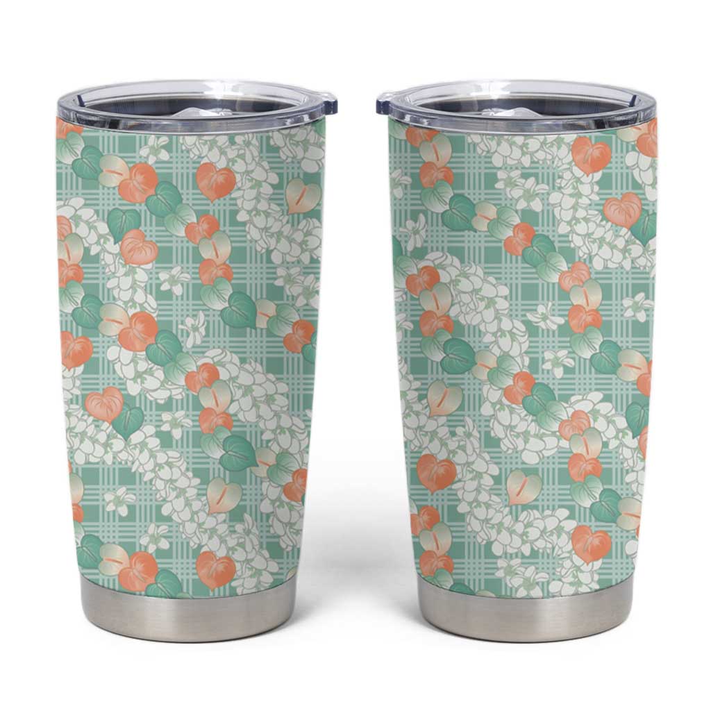 Anthurium Plumeria Lei Pastel Tumbler Cup Teal Hawaiian Splendid Palaka