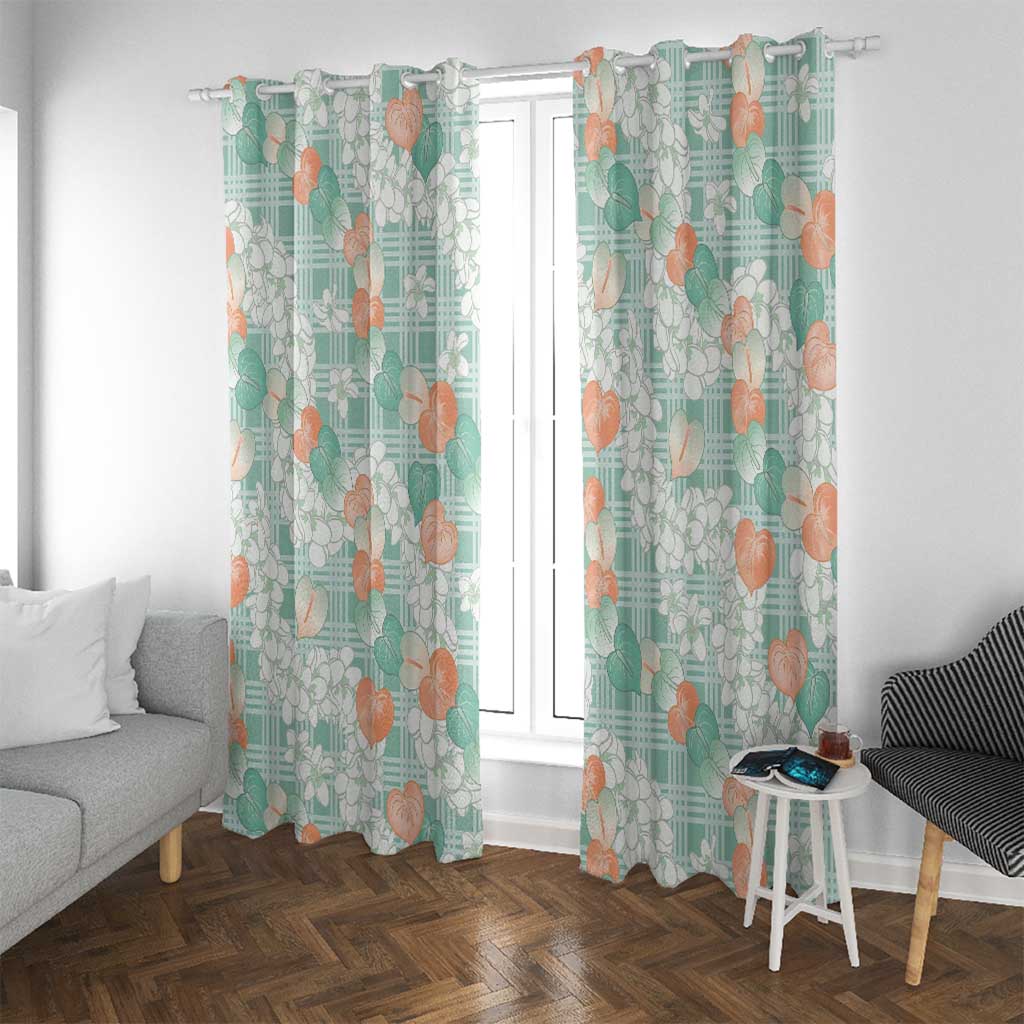 Anthurium Plumeria Lei Pastel Window Curtain Teal Hawaiian Splendid Palaka