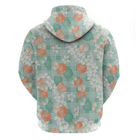 Anthurium Plumeria Lei Pastel Zip Hoodie Teal Hawaiian Splendid Palaka