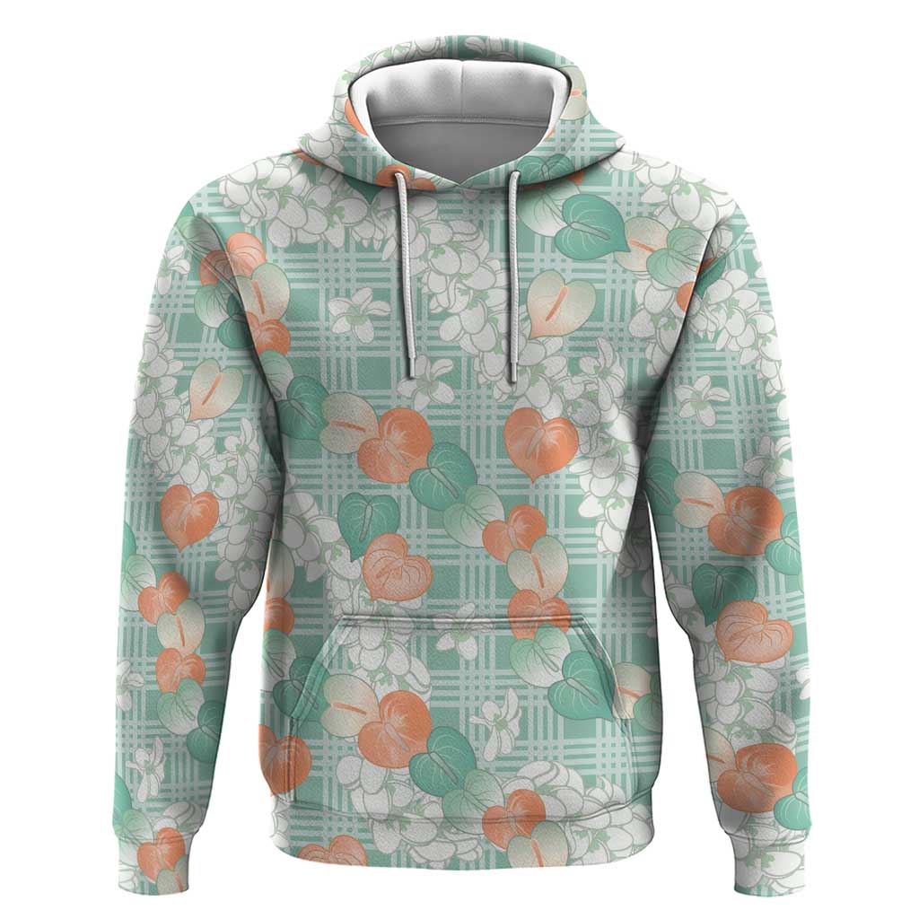 Anthurium Plumeria Lei Pastel Zip Hoodie Teal Hawaiian Splendid Palaka