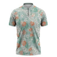 Anthurium Plumeria Lei Pastel Zipper Polo Shirt Teal Hawaiian Splendid Palaka