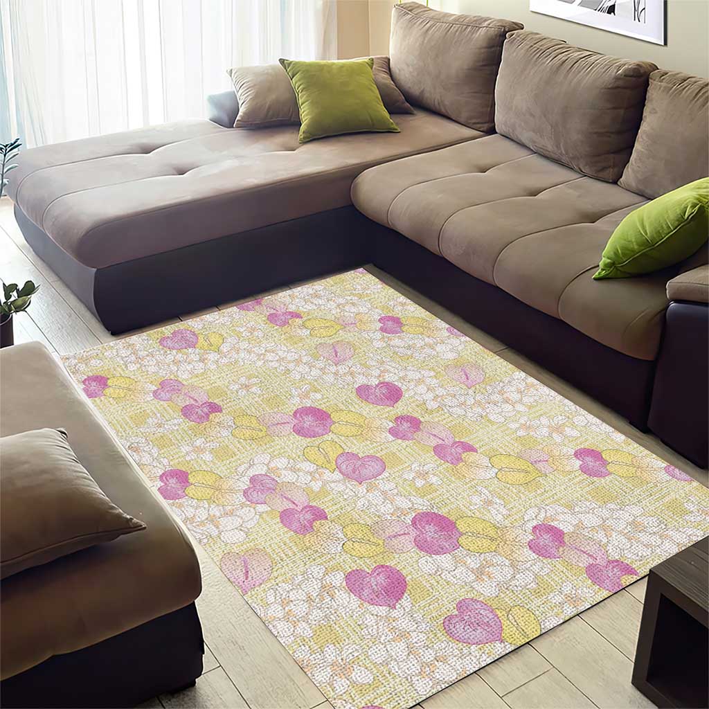Anthurium Plumeria Lei Pastel Area Rug Yellow Hawaiian Splendid Palaka