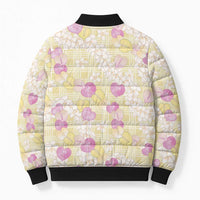 Anthurium Plumeria Lei Pastel Bomber Puffer Jacket Yellow Hawaiian Splendid Palaka