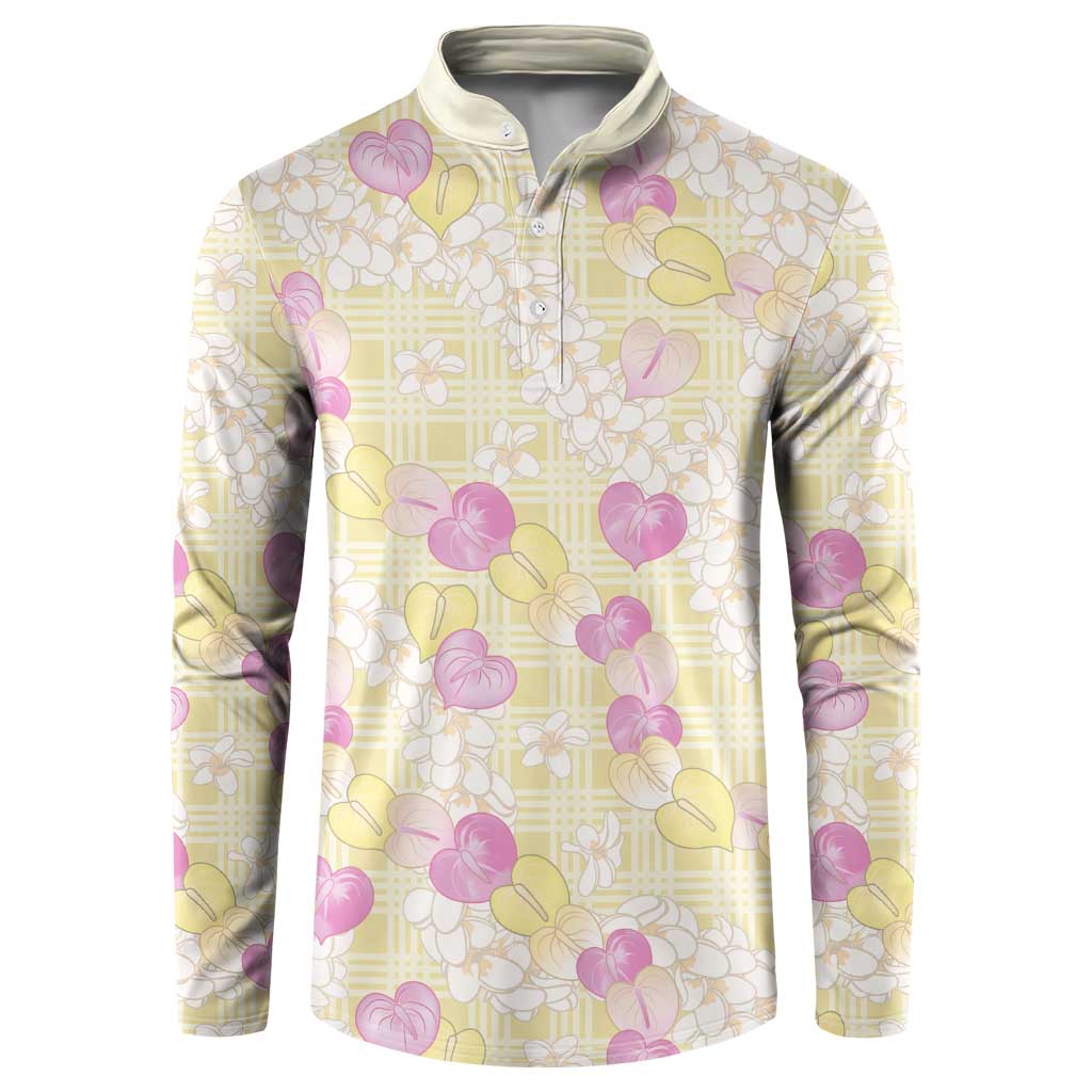 Anthurium Plumeria Lei Pastel Button Sweatshirt Yellow Hawaiian Splendid Palaka