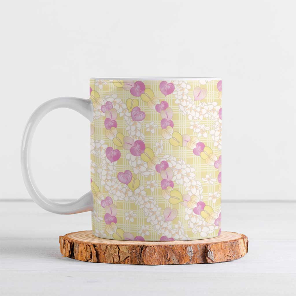 Anthurium Plumeria Lei Pastel Ceramic Mug Yellow Hawaiian Splendid Palaka LT01 Yellow - Polynesian Pride