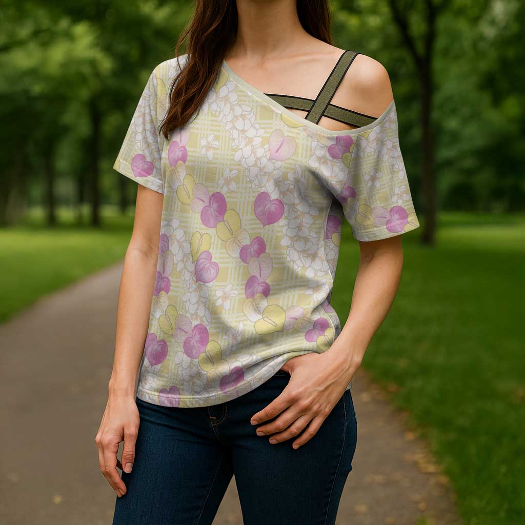 Anthurium Plumeria Lei Pastel Cross Shoulder Shirt Yellow Hawaiian Splendid Palaka