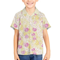 Anthurium Plumeria Lei Pastel Family Matching Mermaid Dress and Hawaiian Shirt Yellow Hawaiian Splendid Palaka LT01 Son's Shirt Yellow - Polynesian Pride