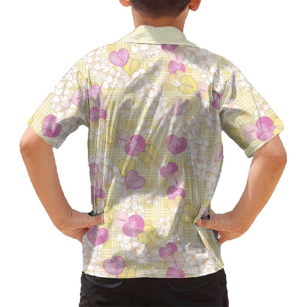 Anthurium Plumeria Lei Pastel Family Matching Puletasi and Hawaiian Shirt Yellow Hawaiian Splendid Palaka LT01 - Polynesian Pride