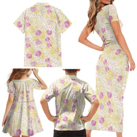 Anthurium Plumeria Lei Pastel Family Matching Short Sleeve Bodycon Dress and Hawaiian Shirt Yellow Hawaiian Splendid Palaka LT01 - Polynesian Pride