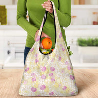 Anthurium Plumeria Lei Pastel Grocery Bag Yellow Hawaiian Splendid Palaka