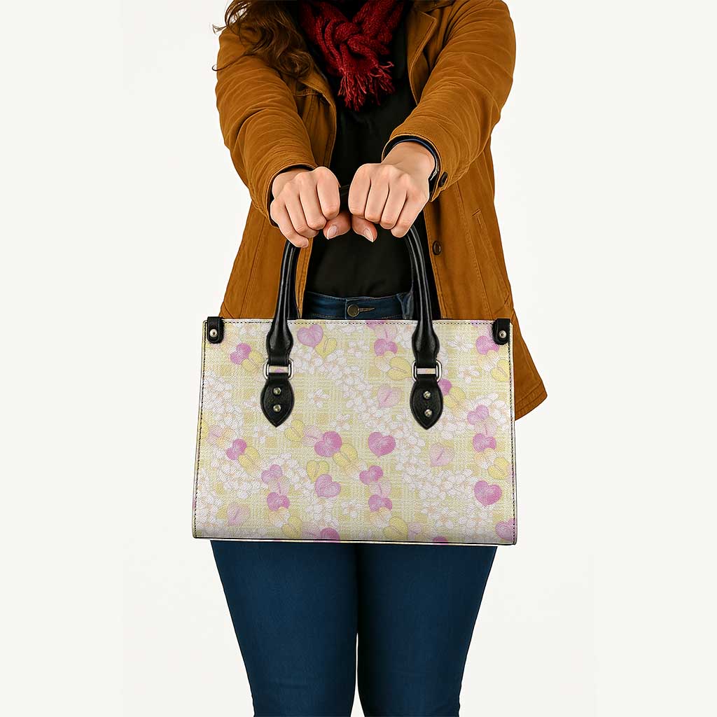 Anthurium Plumeria Lei Pastel Leather Bag Yellow Hawaiian Splendid Palaka