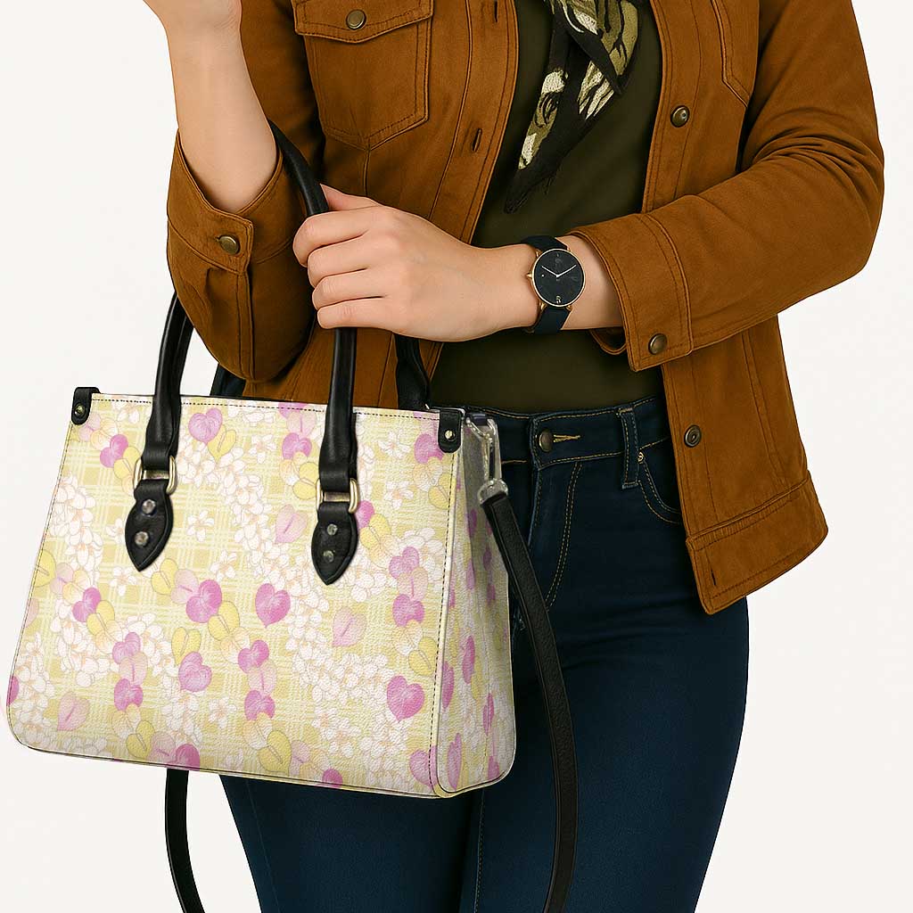 Anthurium Plumeria Lei Pastel Leather Bag Yellow Hawaiian Splendid Palaka