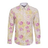Anthurium Plumeria Lei Pastel Long Sleeve Button Shirt Yellow Hawaiian Splendid Palaka