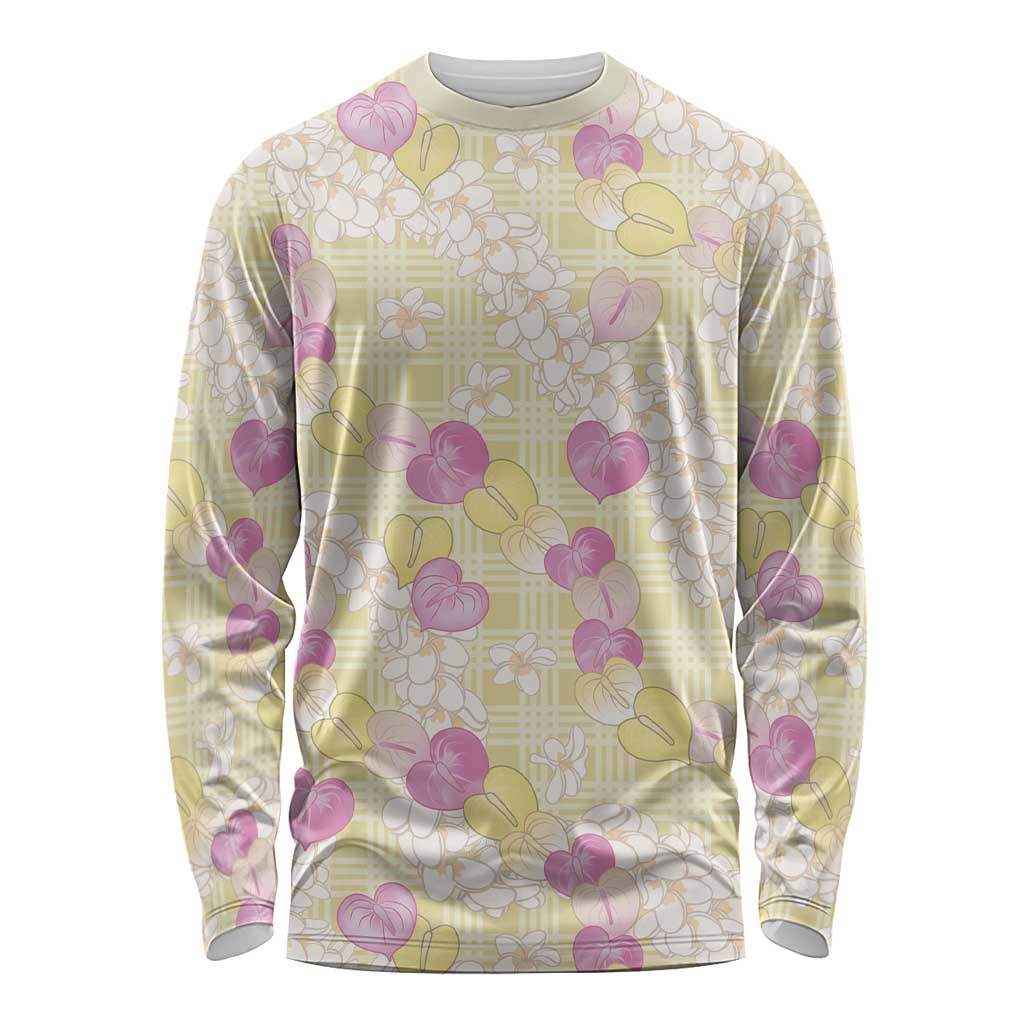 Anthurium Plumeria Lei Pastel Long Sleeve Shirt Yellow Hawaiian Splendid Palaka