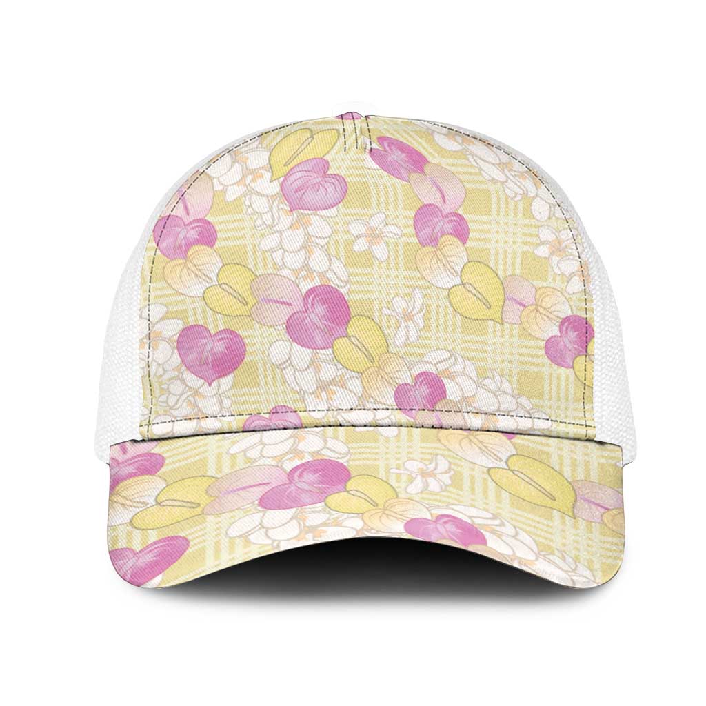 Anthurium Plumeria Lei Pastel Mesh Trucker Cap Yellow Hawaiian Splendid Palaka