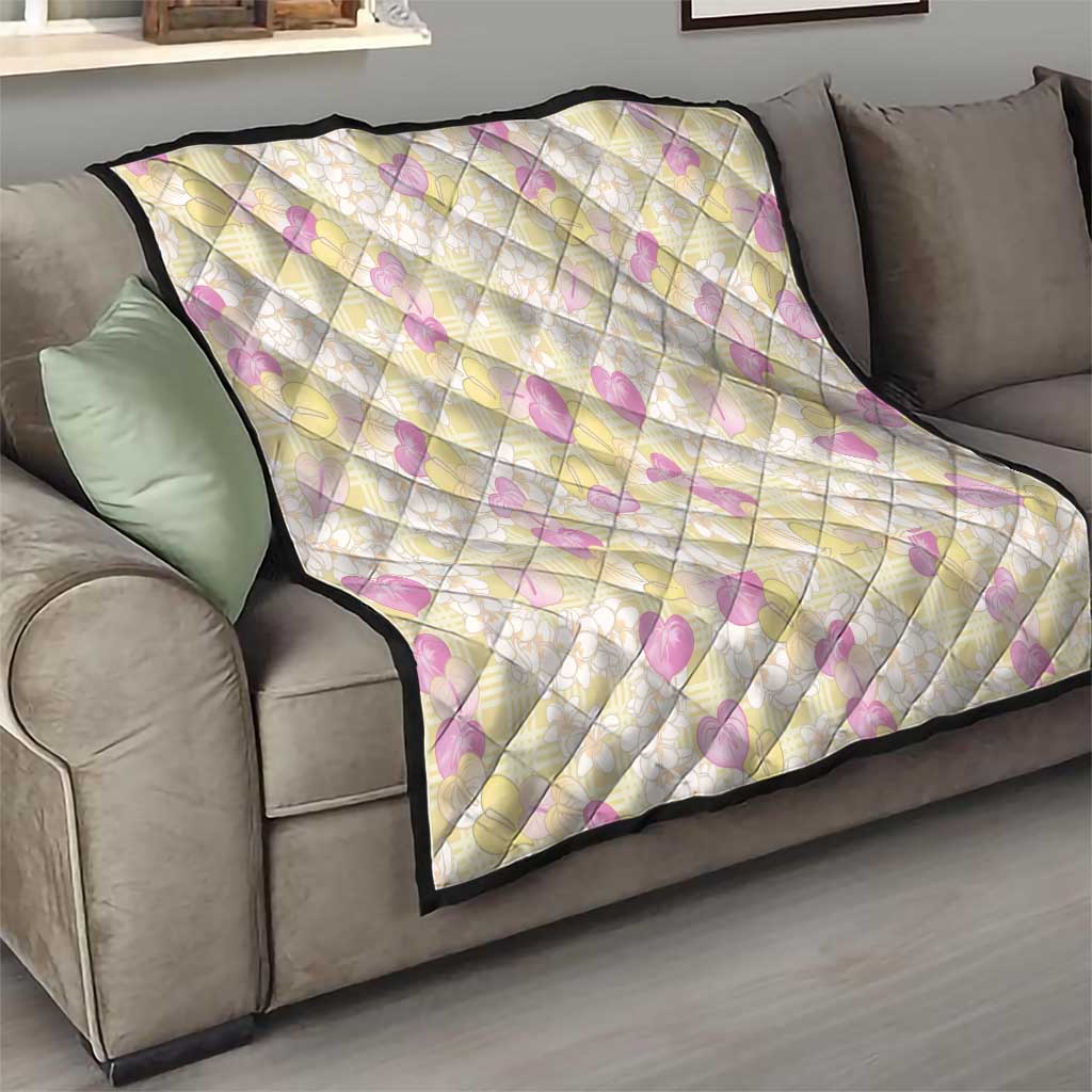 Anthurium Plumeria Lei Pastel Quilt Yellow Hawaiian Splendid Palaka