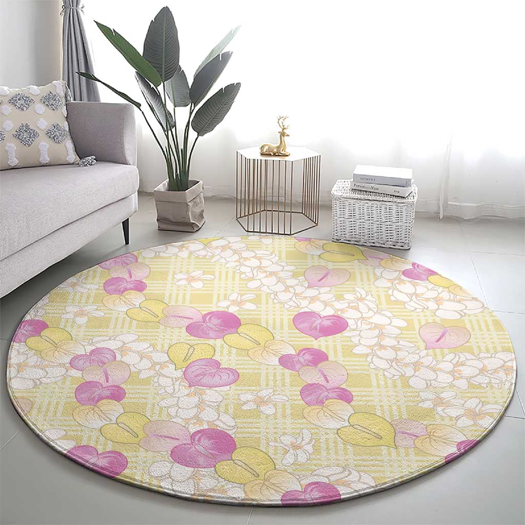 Anthurium Plumeria Lei Pastel Round Carpet Yellow Hawaiian Splendid Palaka