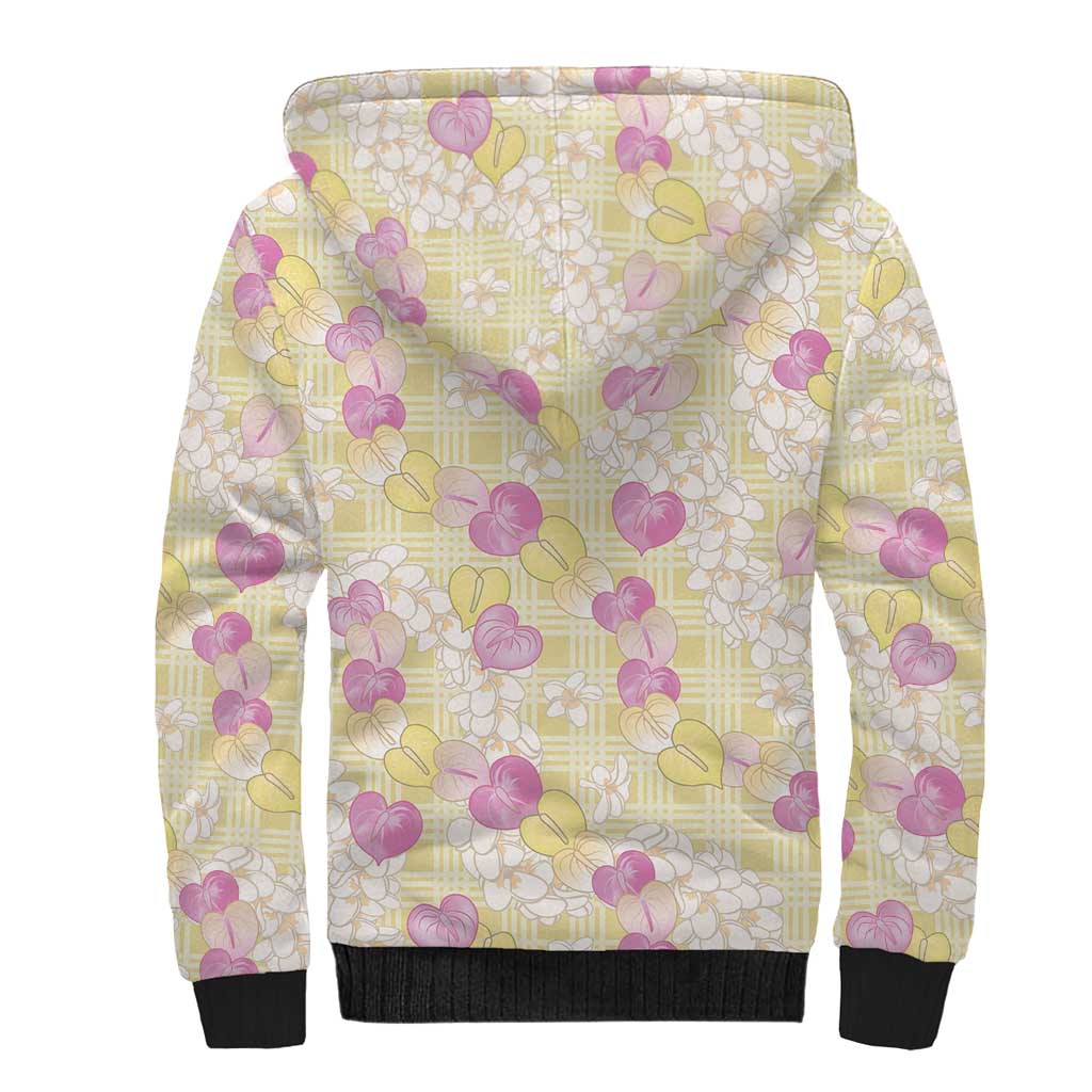 Anthurium Plumeria Lei Pastel Sherpa Hoodie Yellow Hawaiian Splendid Palaka