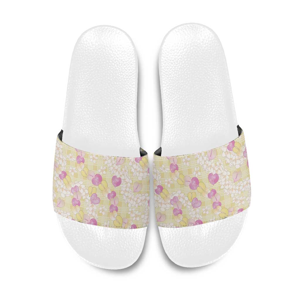 Anthurium Plumeria Lei Pastel Slide Sandals Yellow Hawaiian Splendid Palaka