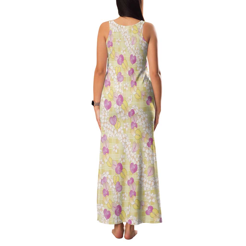 Anthurium Plumeria Lei Pastel Tank Maxi Dress Yellow Hawaiian Splendid Palaka