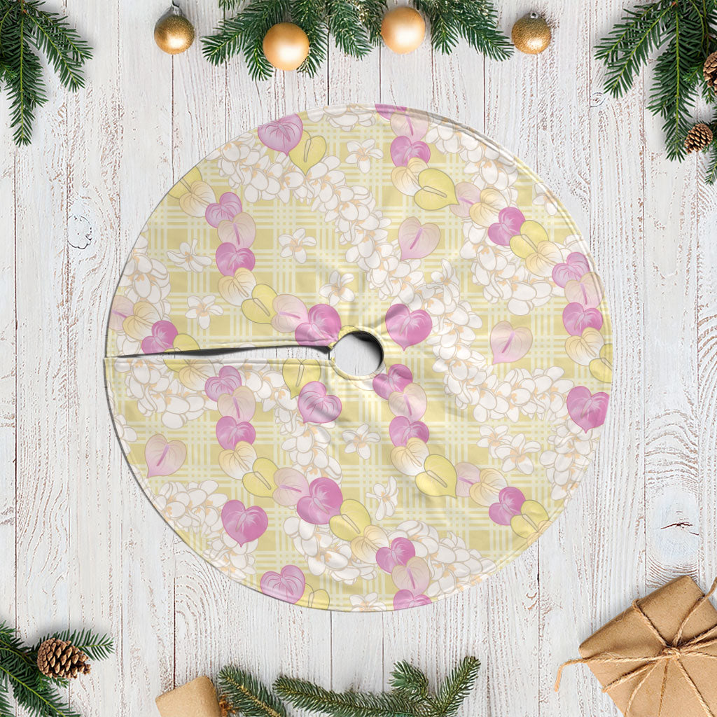 Anthurium Plumeria Lei Pastel Tree Skirt Yellow Hawaiian Splendid Palaka LT01 Casual Yellow - Polynesian Pride